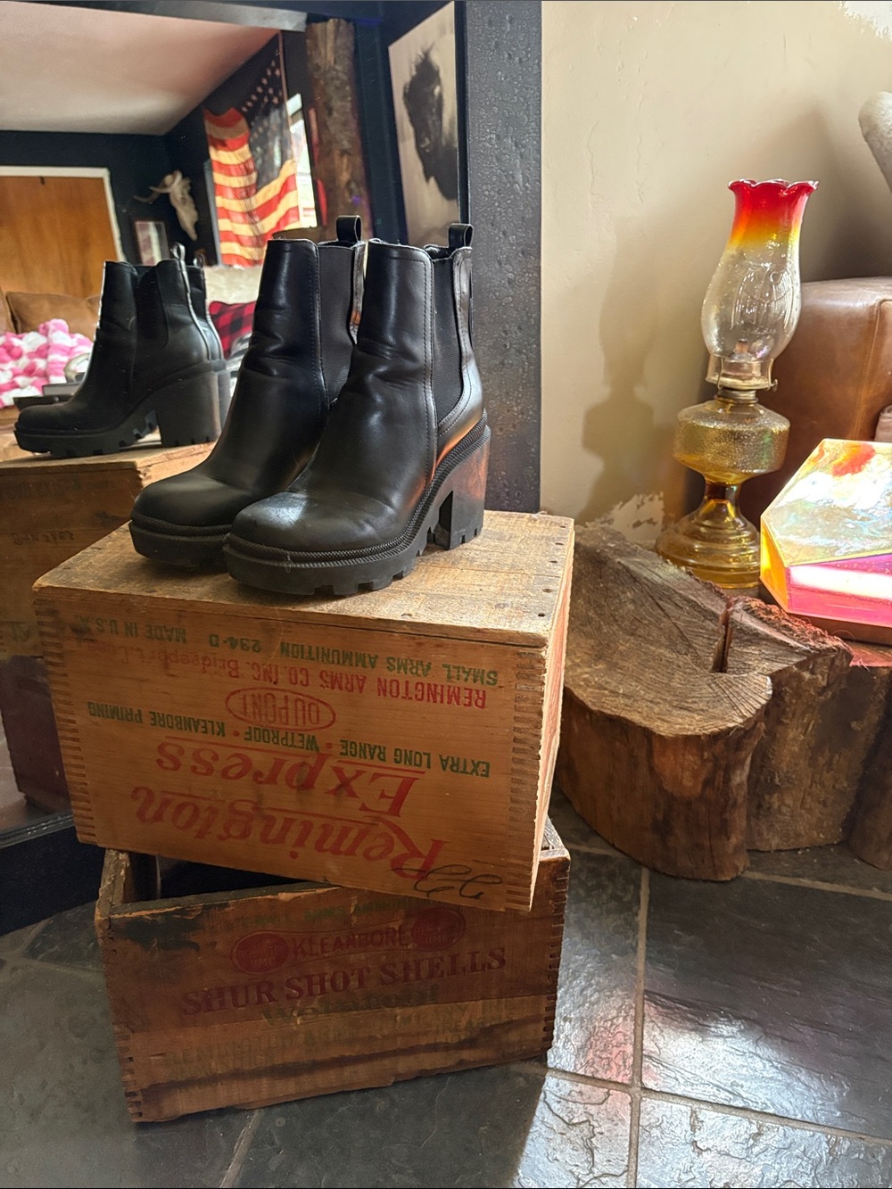 Nine West Black Chunky Heel Combat Boots